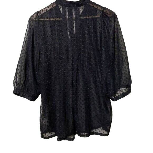 Daniel Rainn · Sheer Tunic Blouse · Small · Ruffle Collar Split V-Neck · Black - Picture 7 of 11